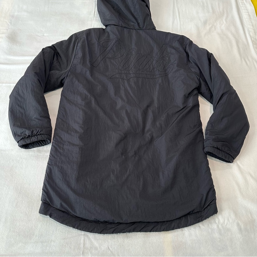 PINK Victoria's Secret Softshell Fleece Jacket Hoodie Black Winter Long Line XS - Picture 7 of 11
